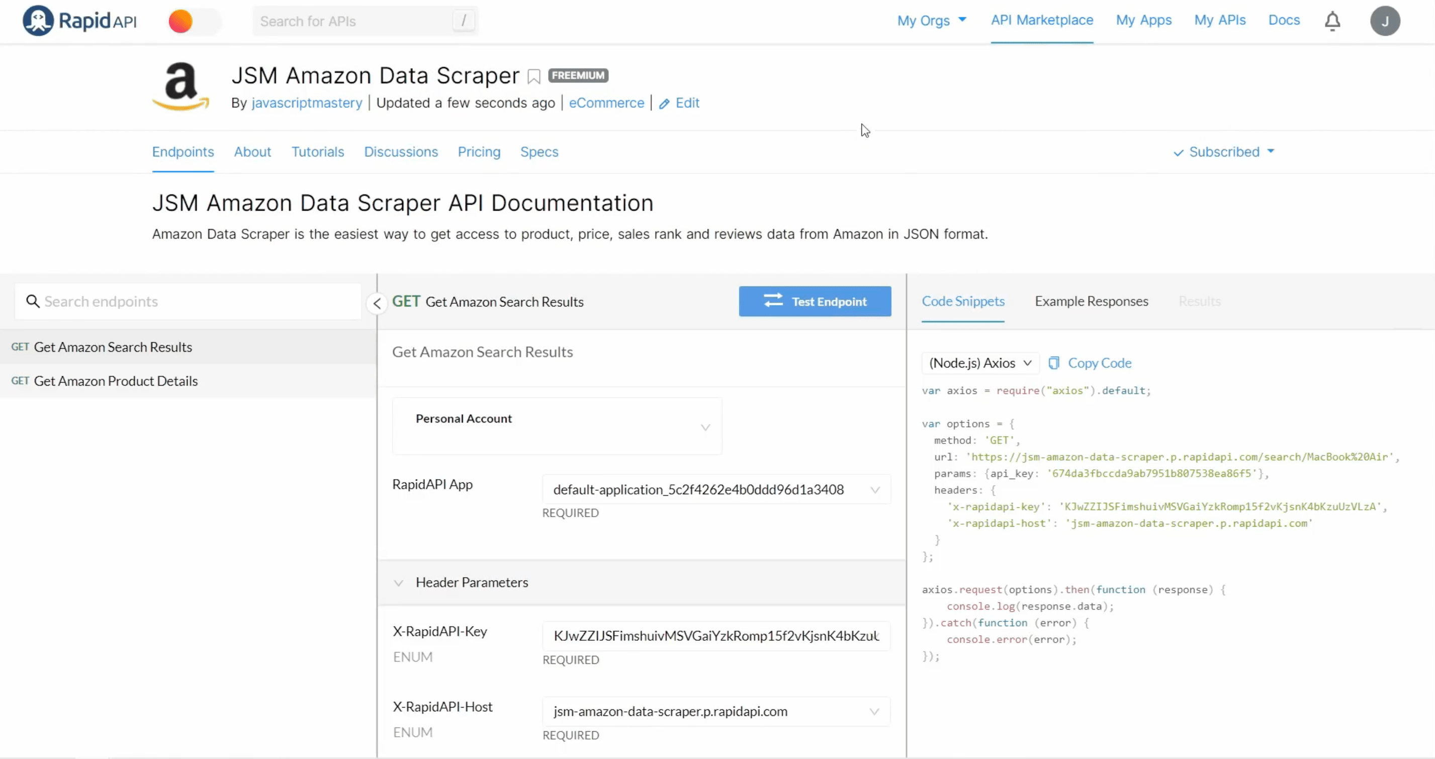 Amazon Data Scraper API on RapidAPI Hub