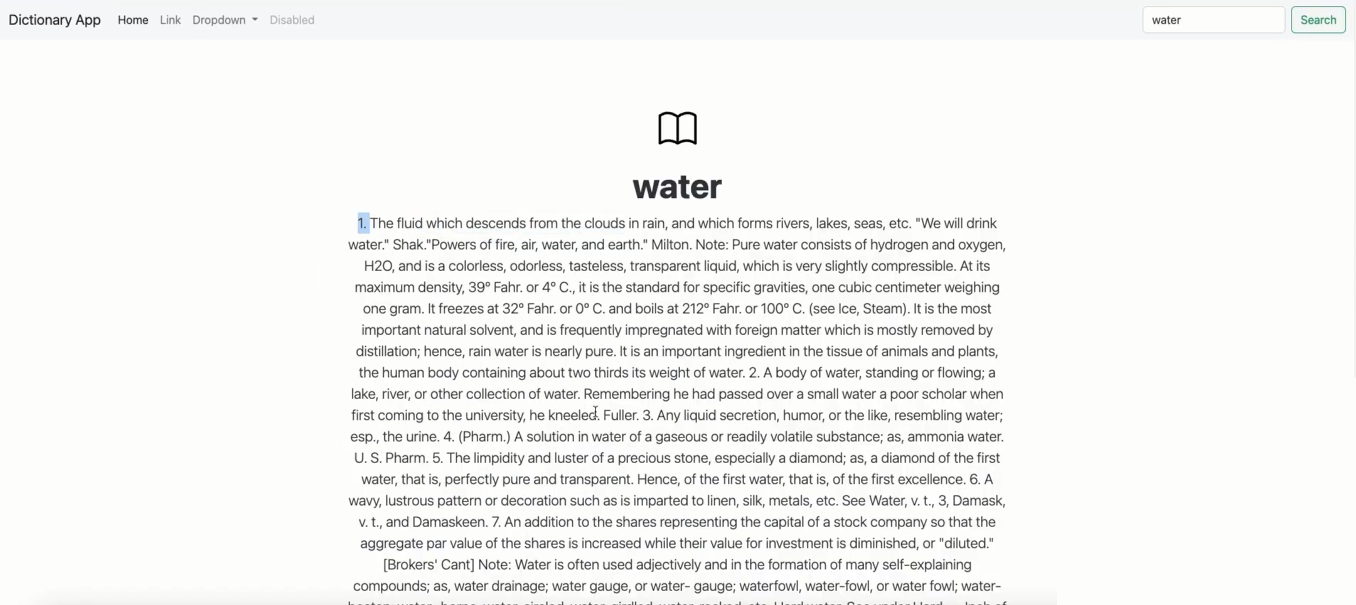 Searching the word “water” in our app