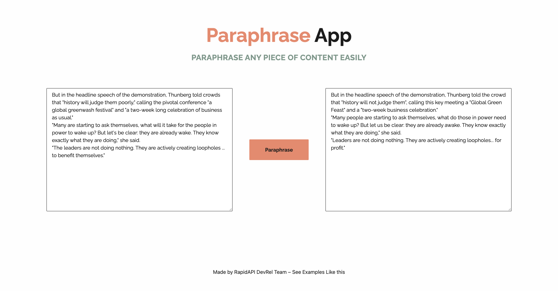 Paraphrase App built with Next.js and Rewriter/Paraphraser/Text Changer (Multi-Language) API