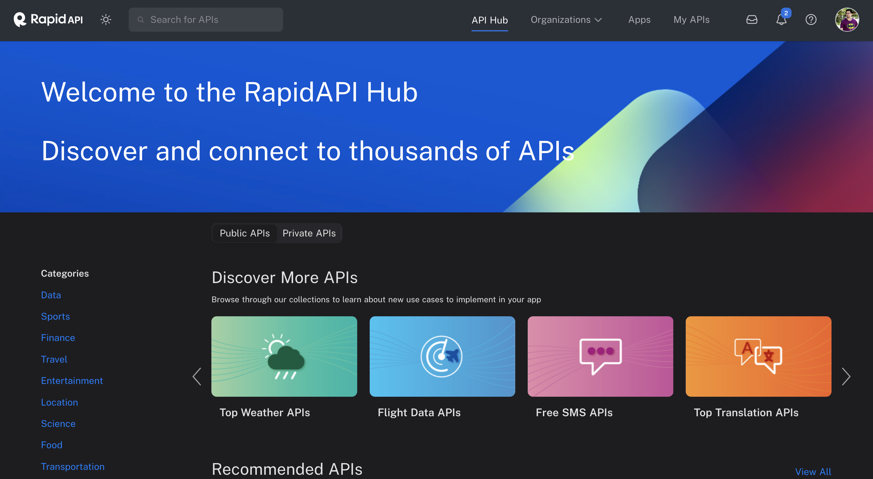 RapidAPI Hub interface