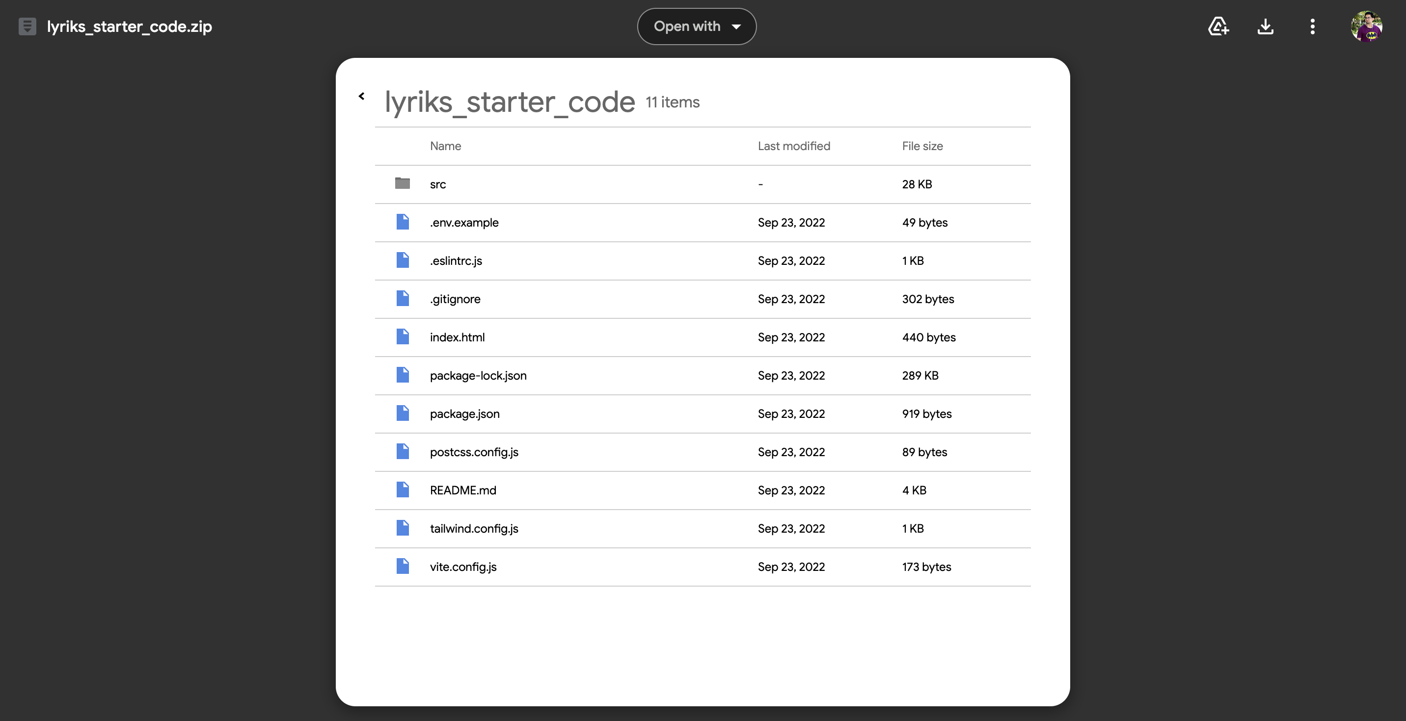 Lyriks Starter Code files in Google docs