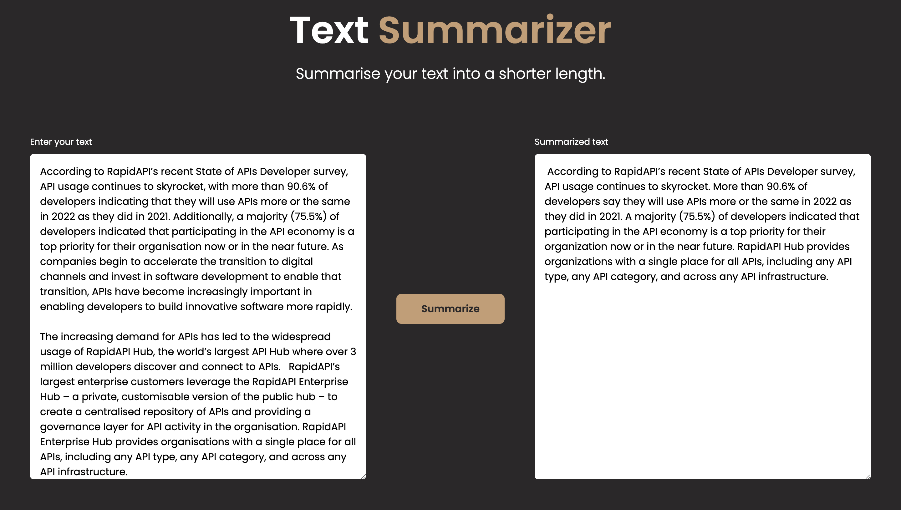 Text Summarizer built using TLDR API