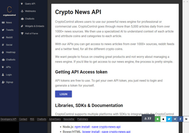 cryptocurrency news feed api