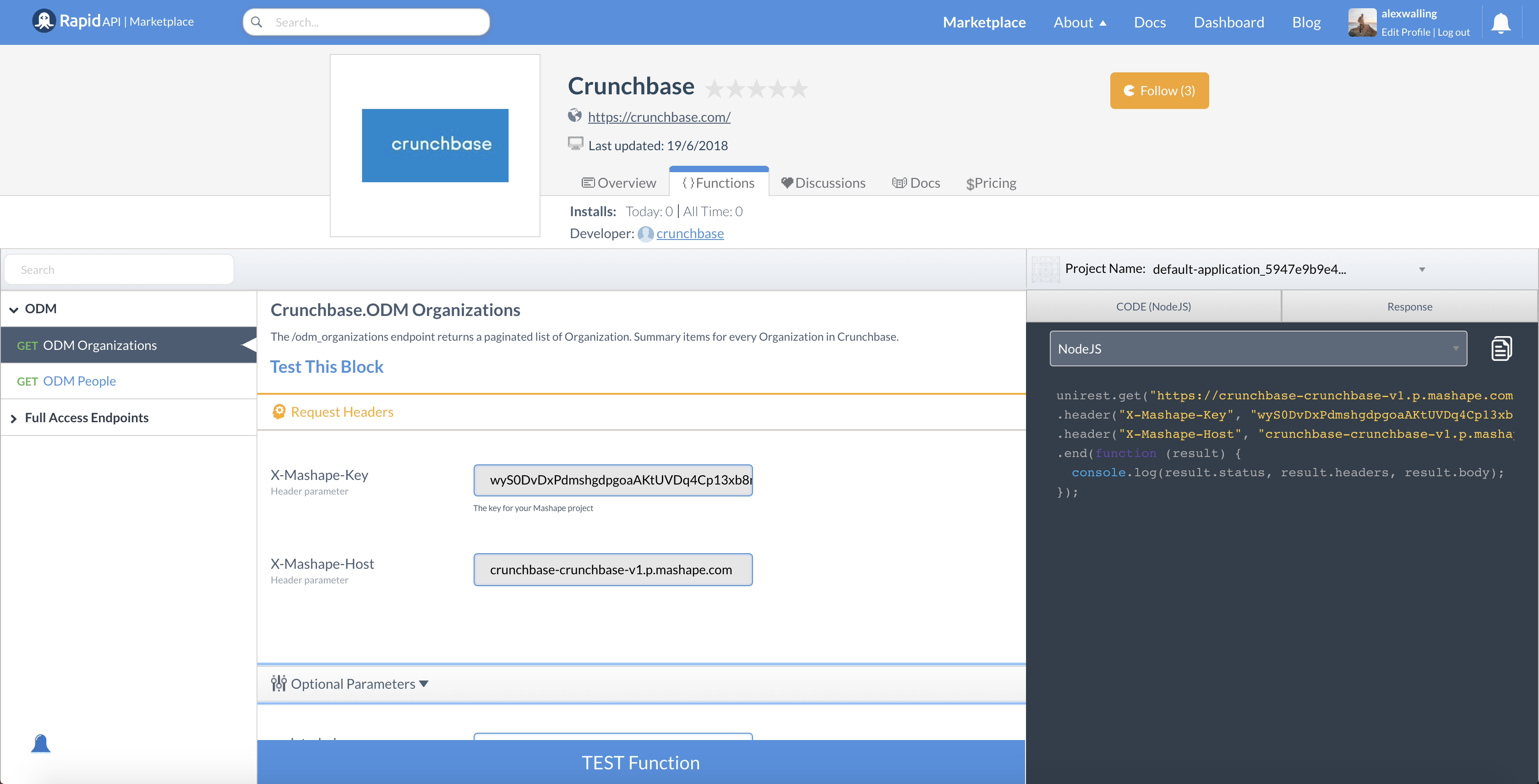 CrunchBase RapidAPI API listing