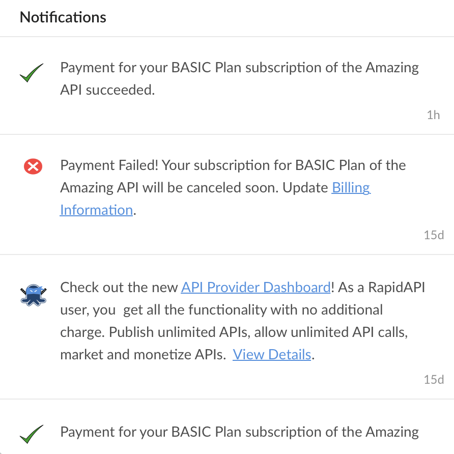 RapidAPI in-product notifications