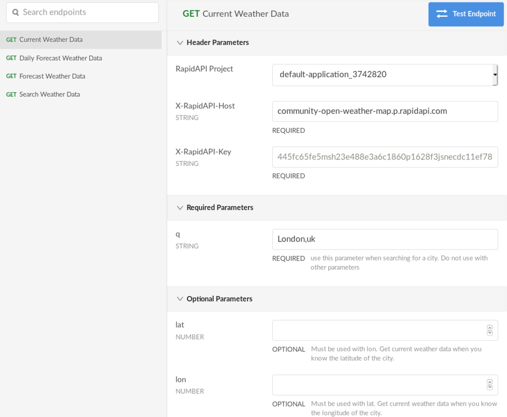 openweathermap API current weather data