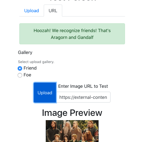 facial recognition app javascript - kairos api - recognize aragorn gandalf