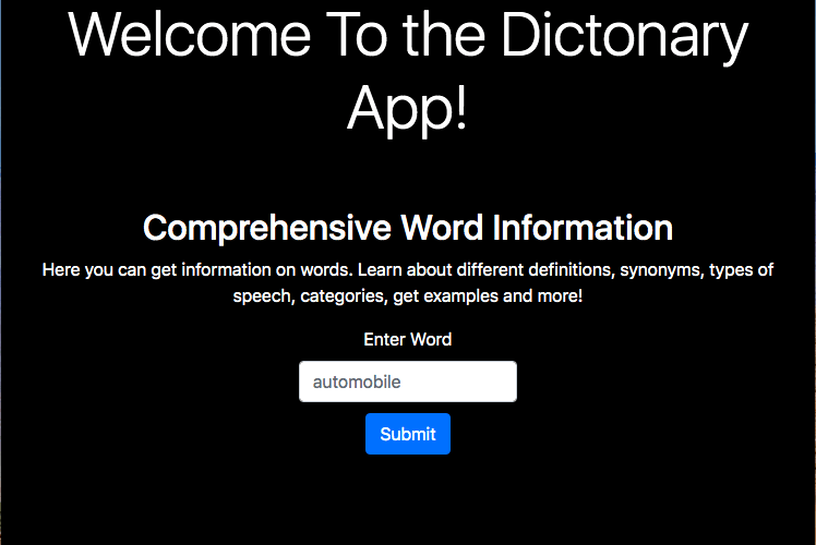 welcome to the dictionary app! wordsapi