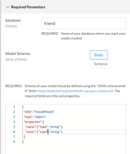 friendModel schema with title, name, notes attributes