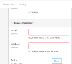 required parameters for add entity