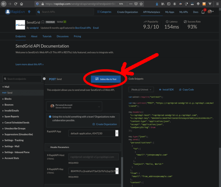 email api javascript