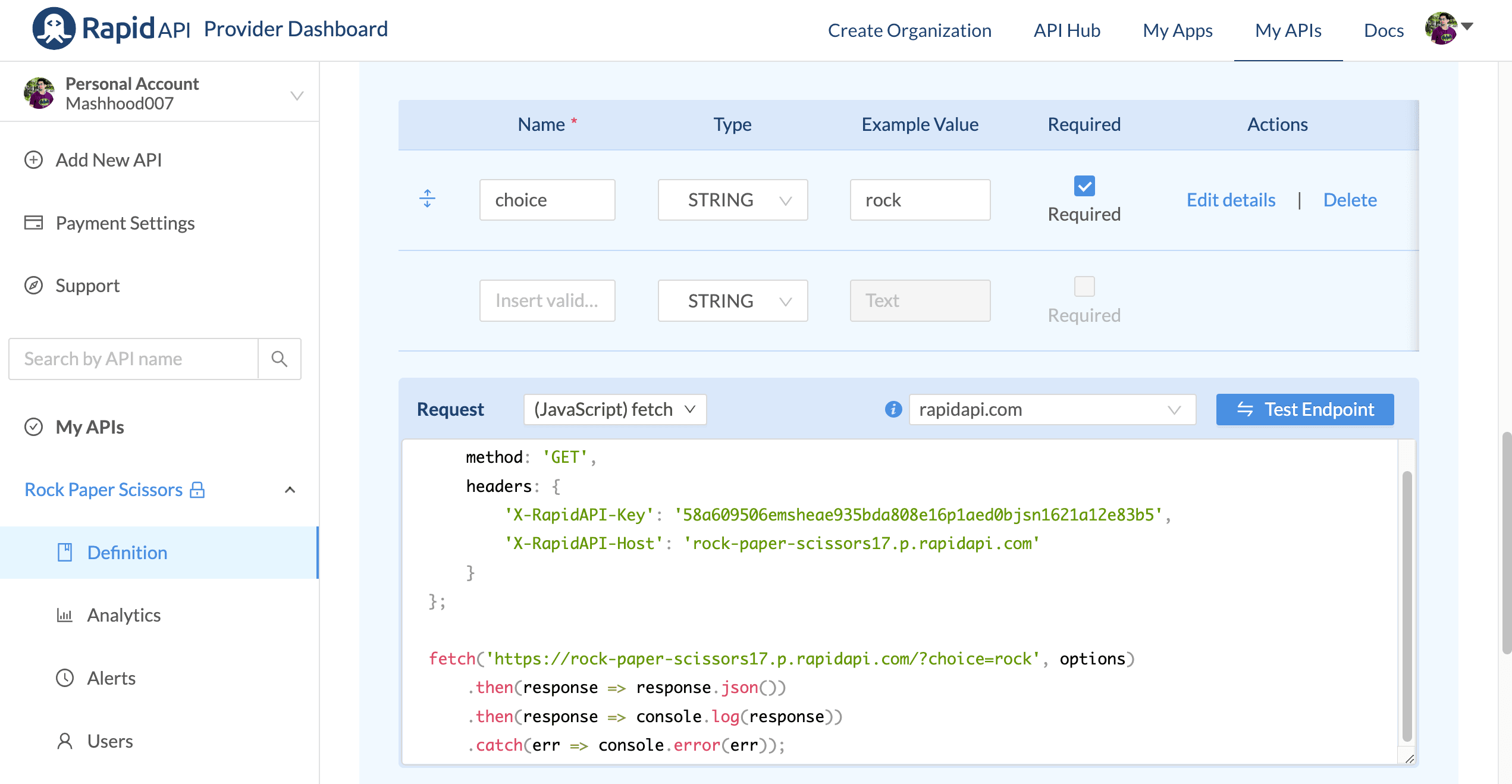 RapidAPi in Query Parameter