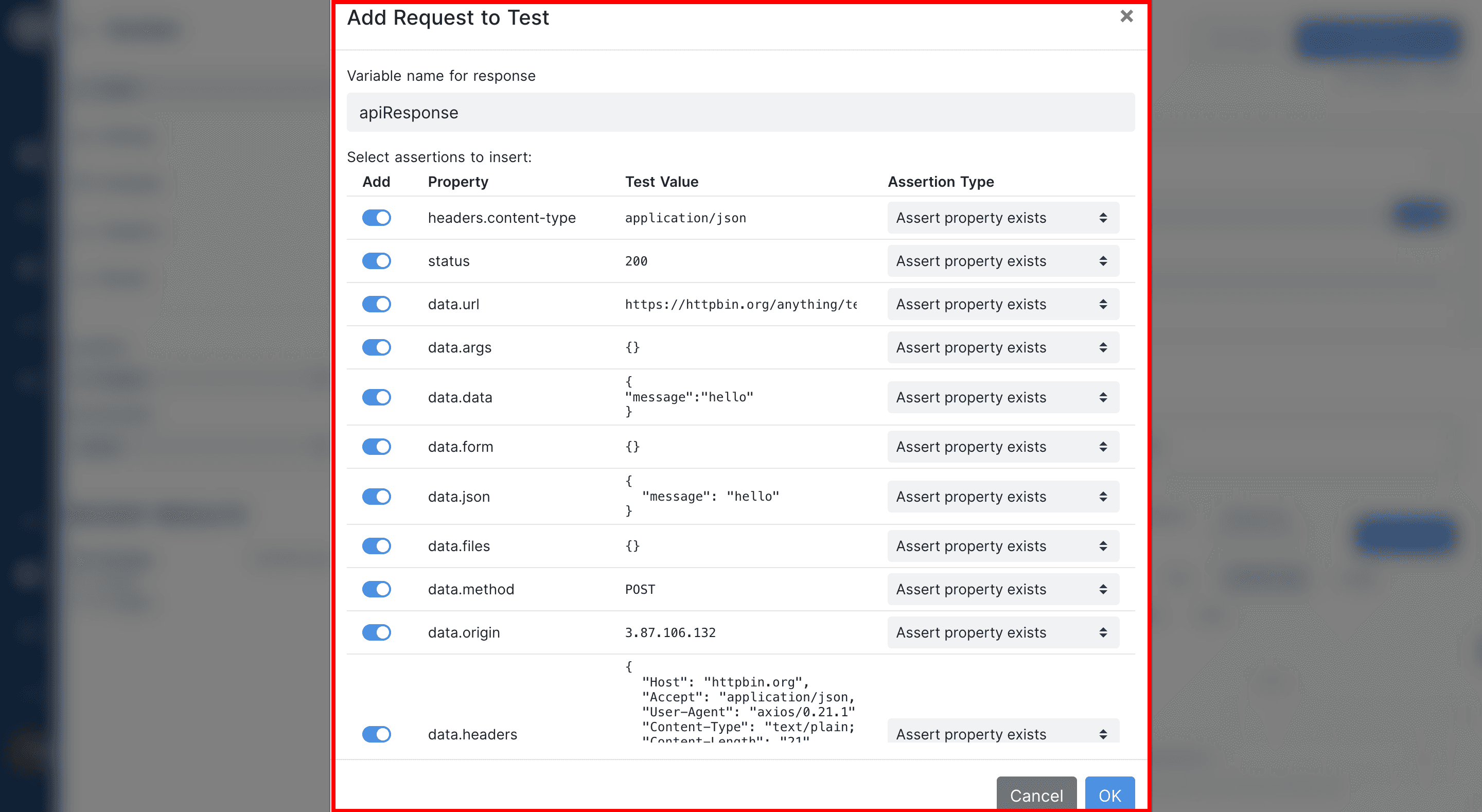 Add Request to Test