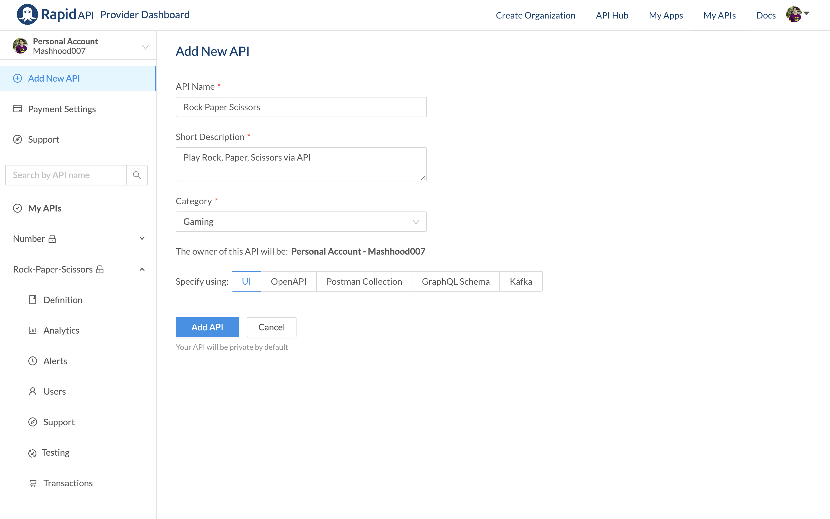 Add new API