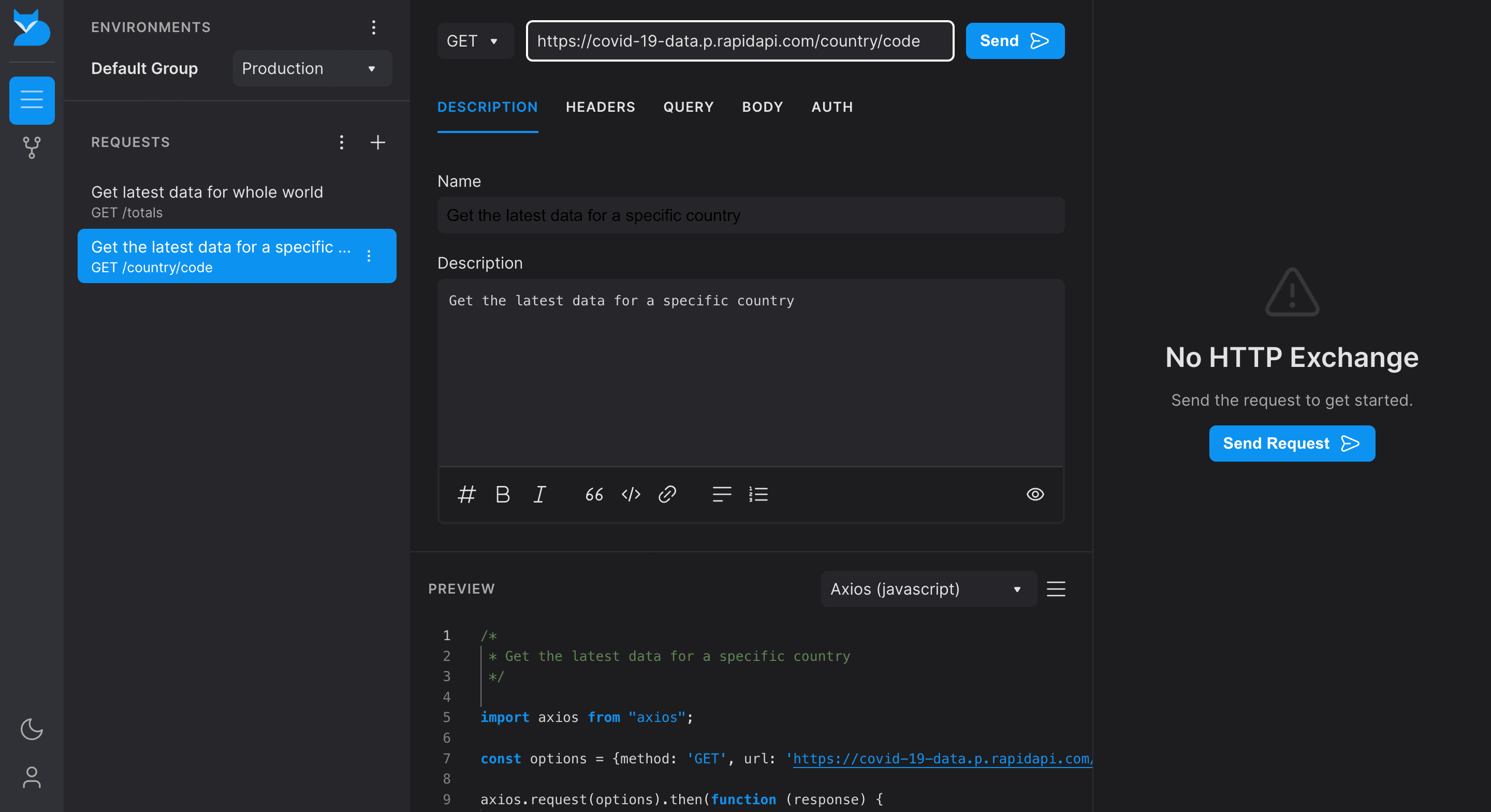Create addition request in Paw