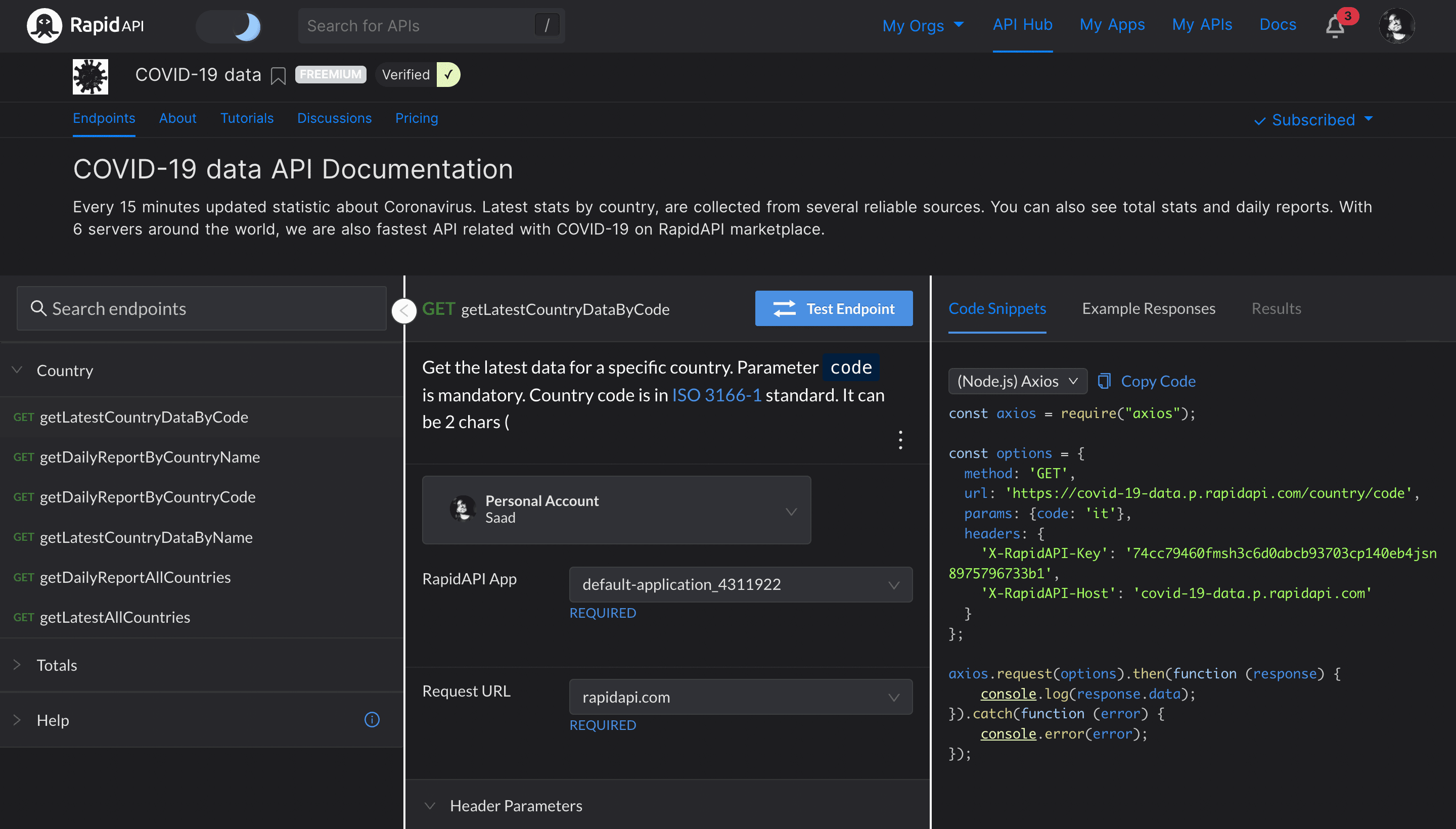 Get Latest Country Data By Code