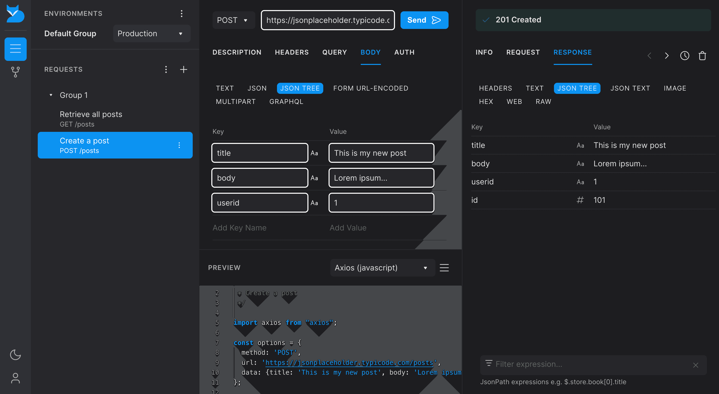 API request body key/values