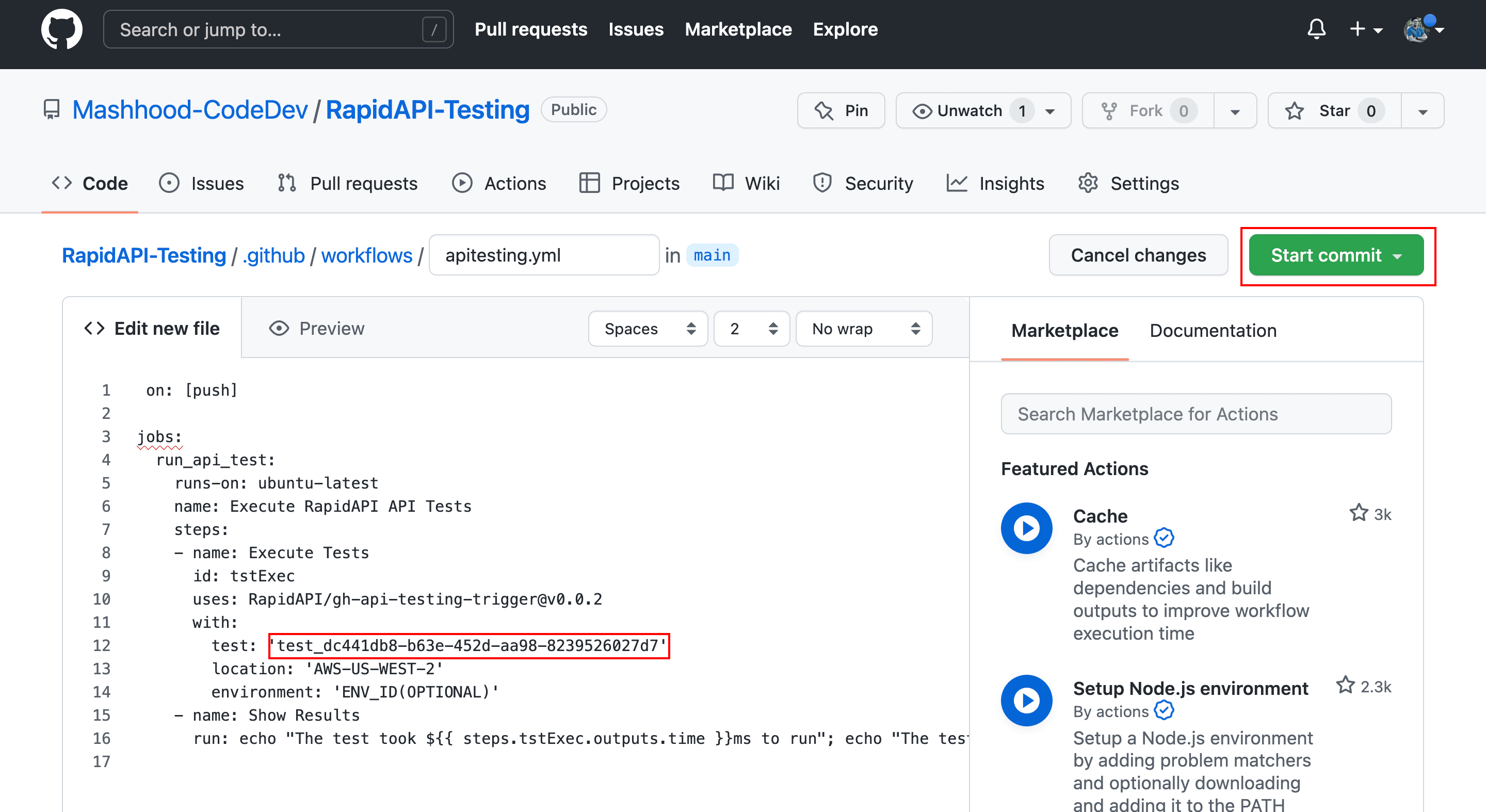 Inputting testing ID into yml file