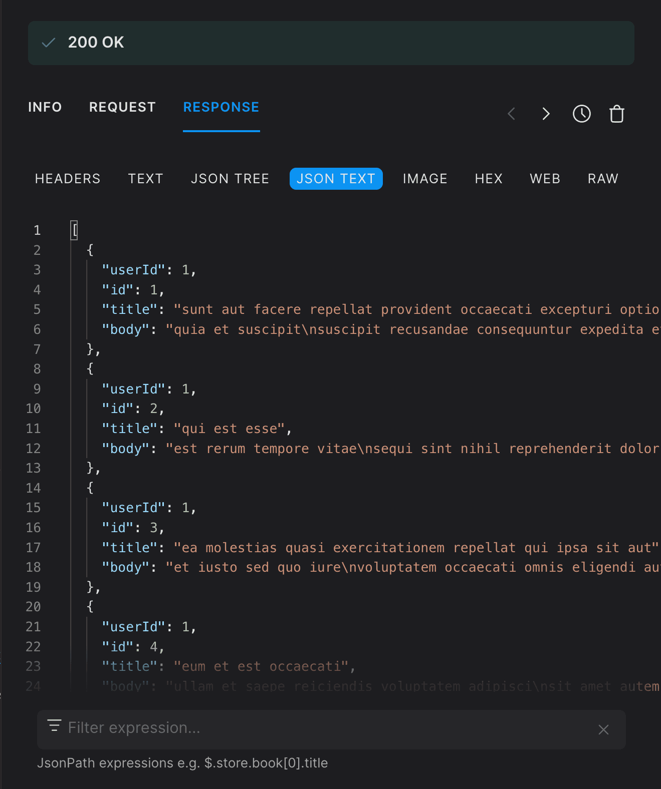JSON Text in Response