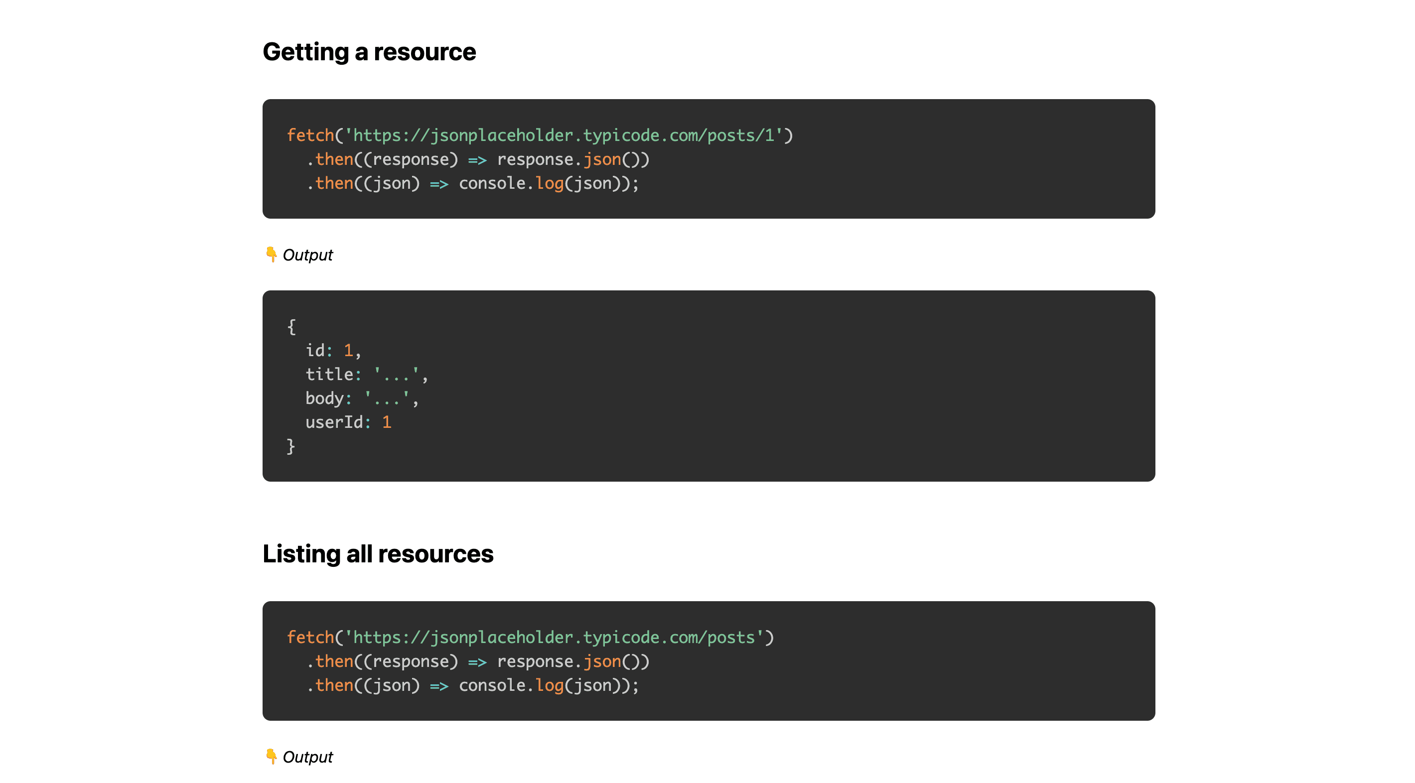 JSON Placeholder API endpoints