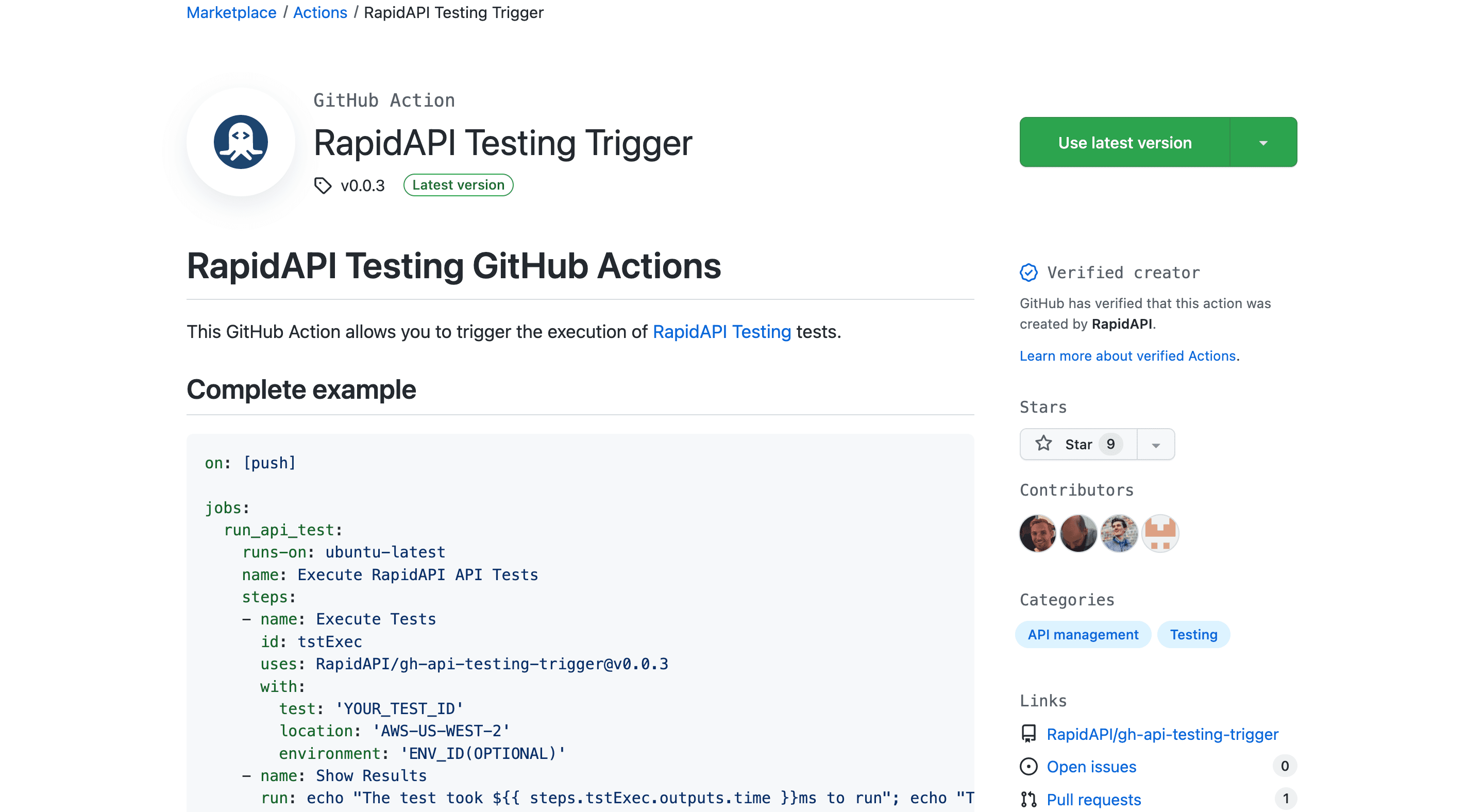 RapidAPI GitHub Action
