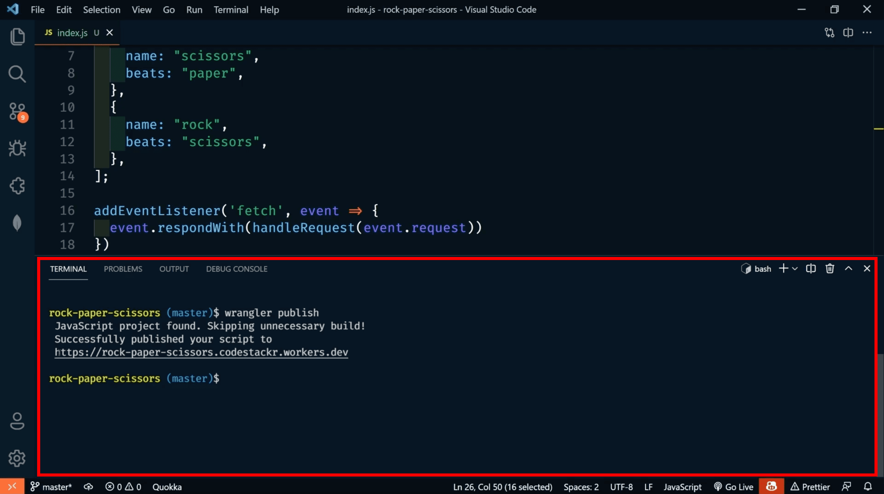 Wrangler publish in Terminal