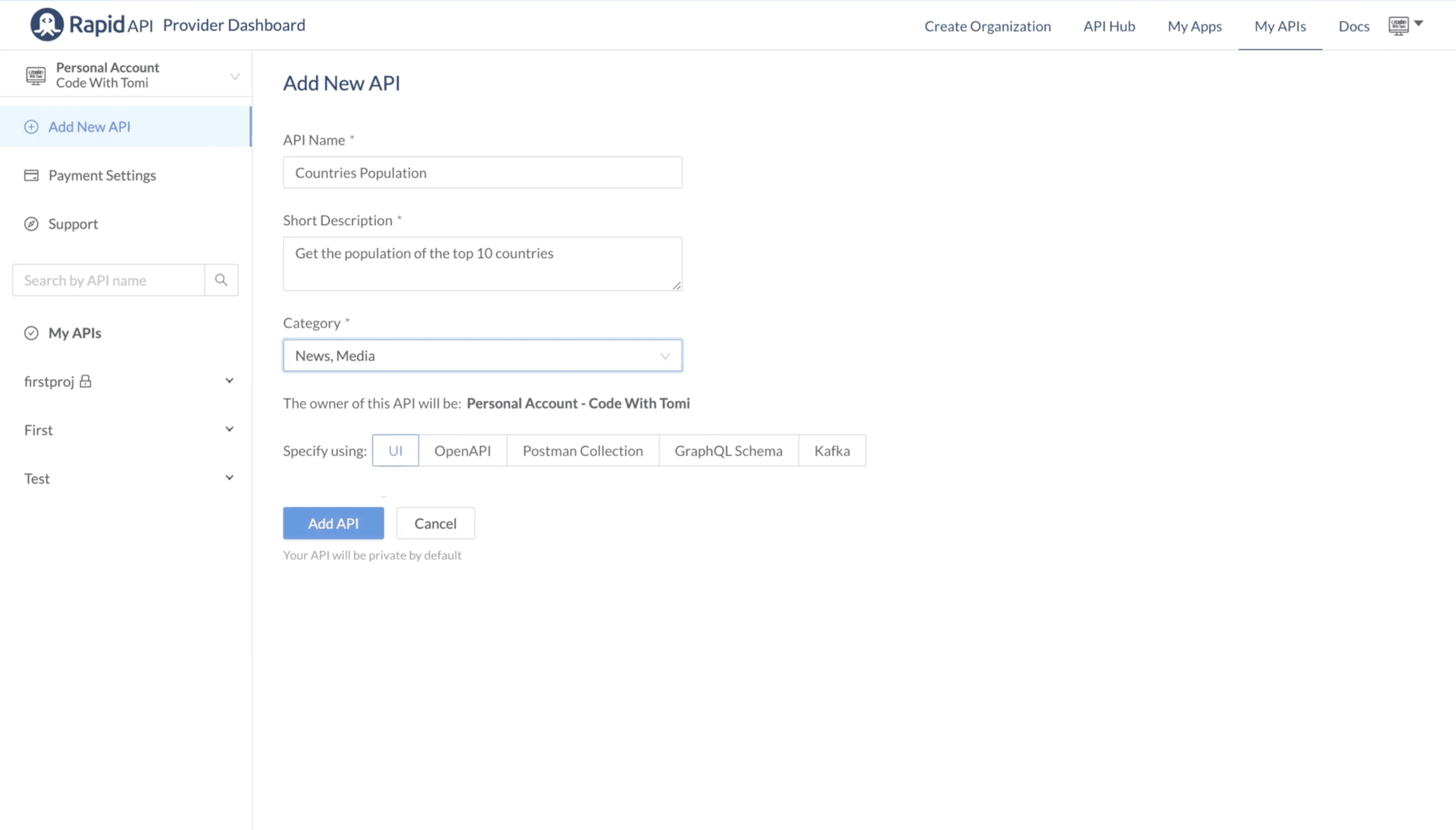 Add New API information