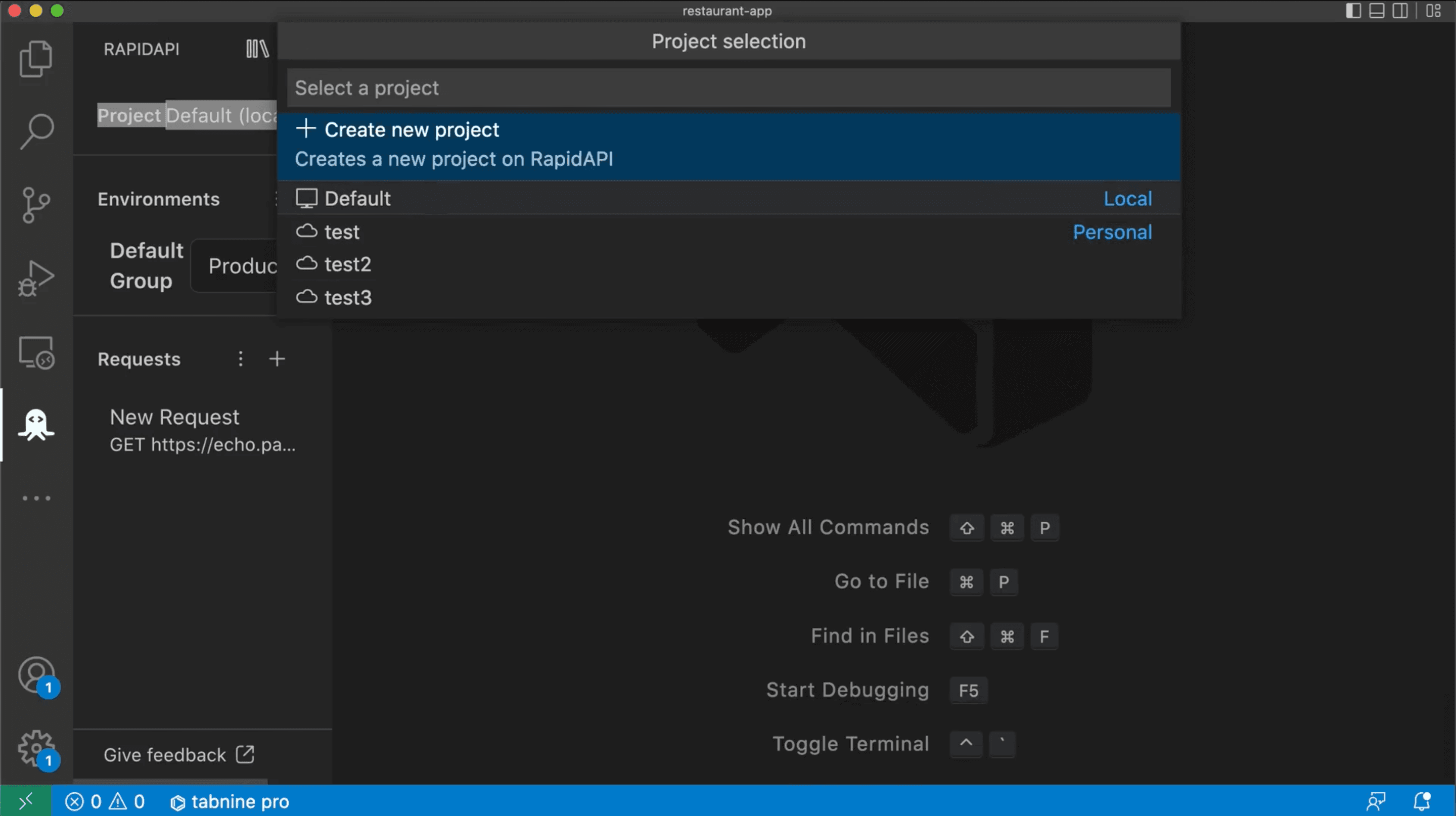 Creating a new project on RapidAPI