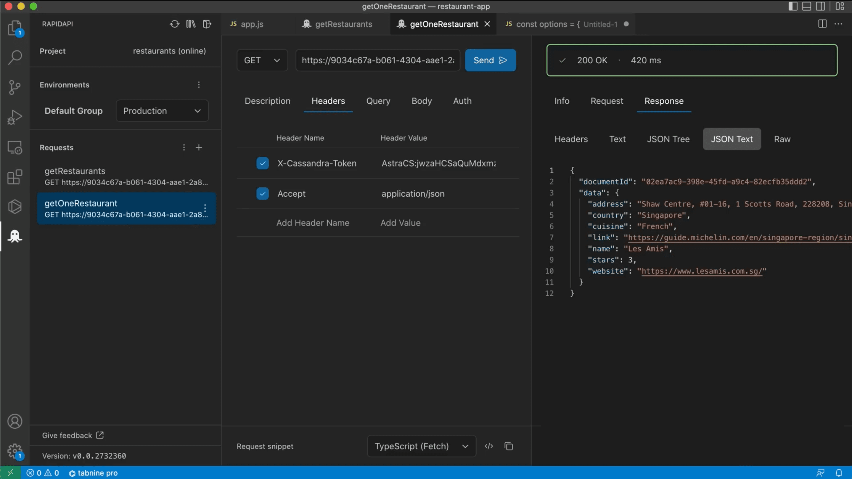 Filling and sending out API request