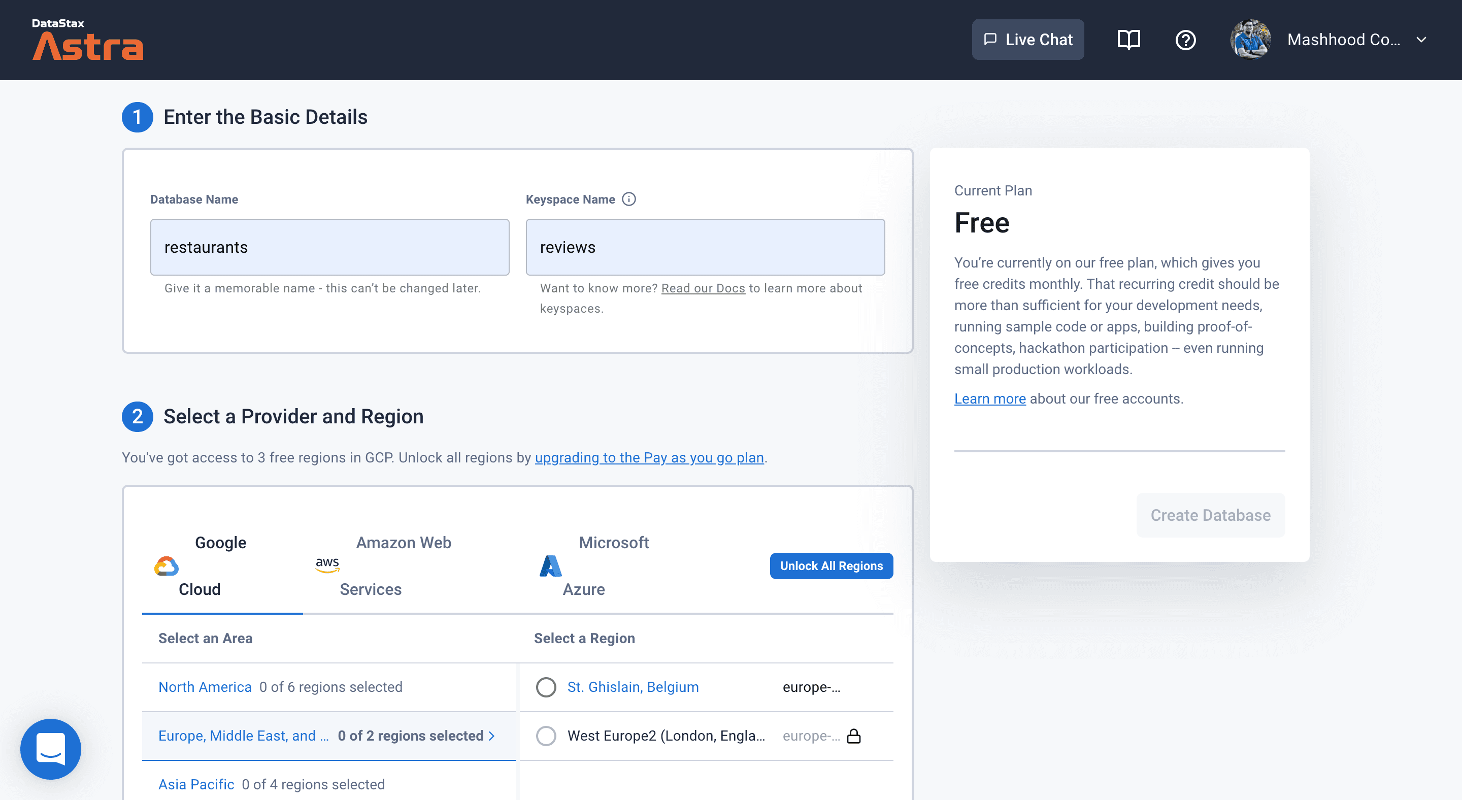 Filling out information on DataStax