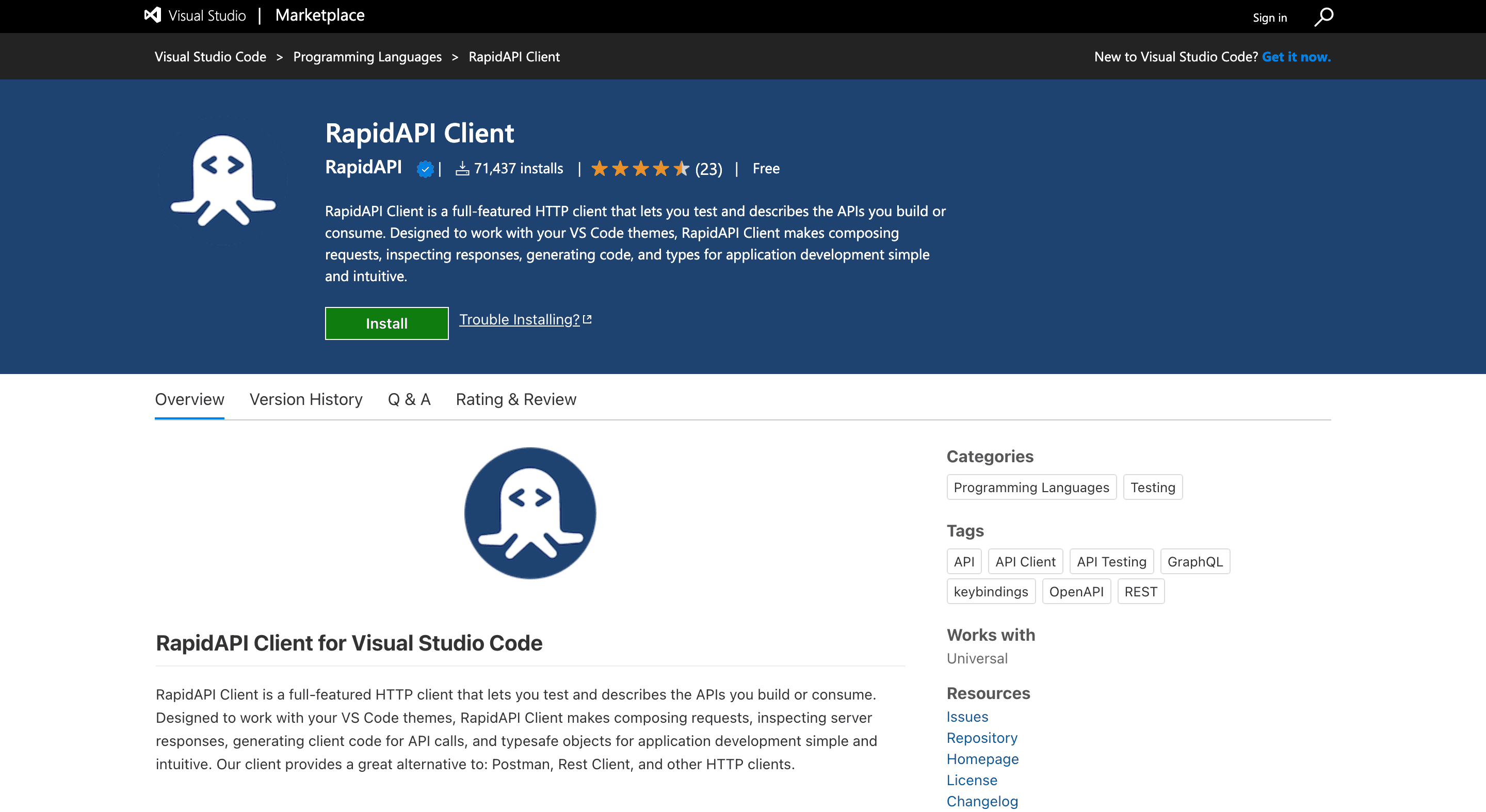 RapidAPI Client for VS Code