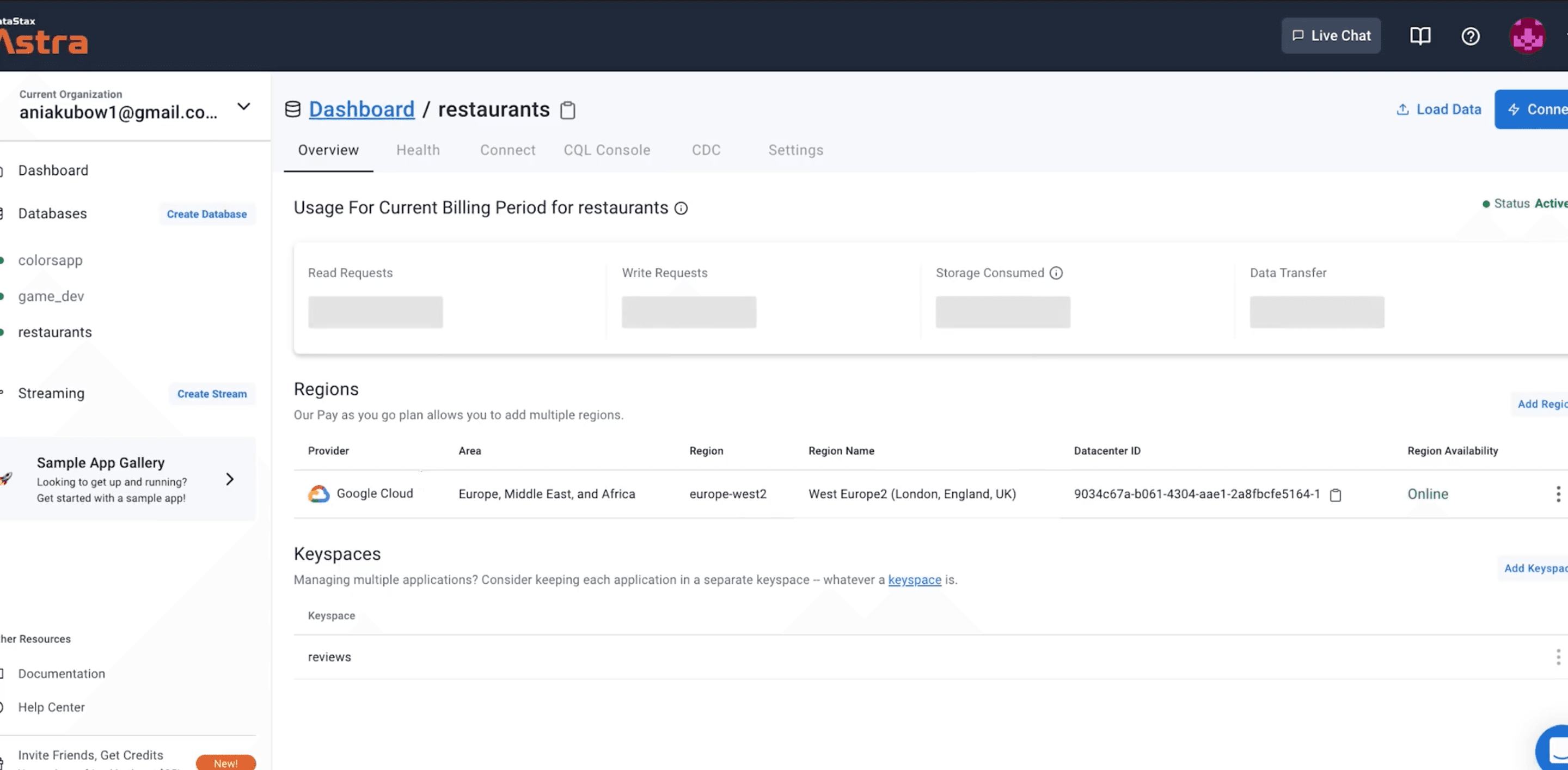 Viewing your database on dashboard