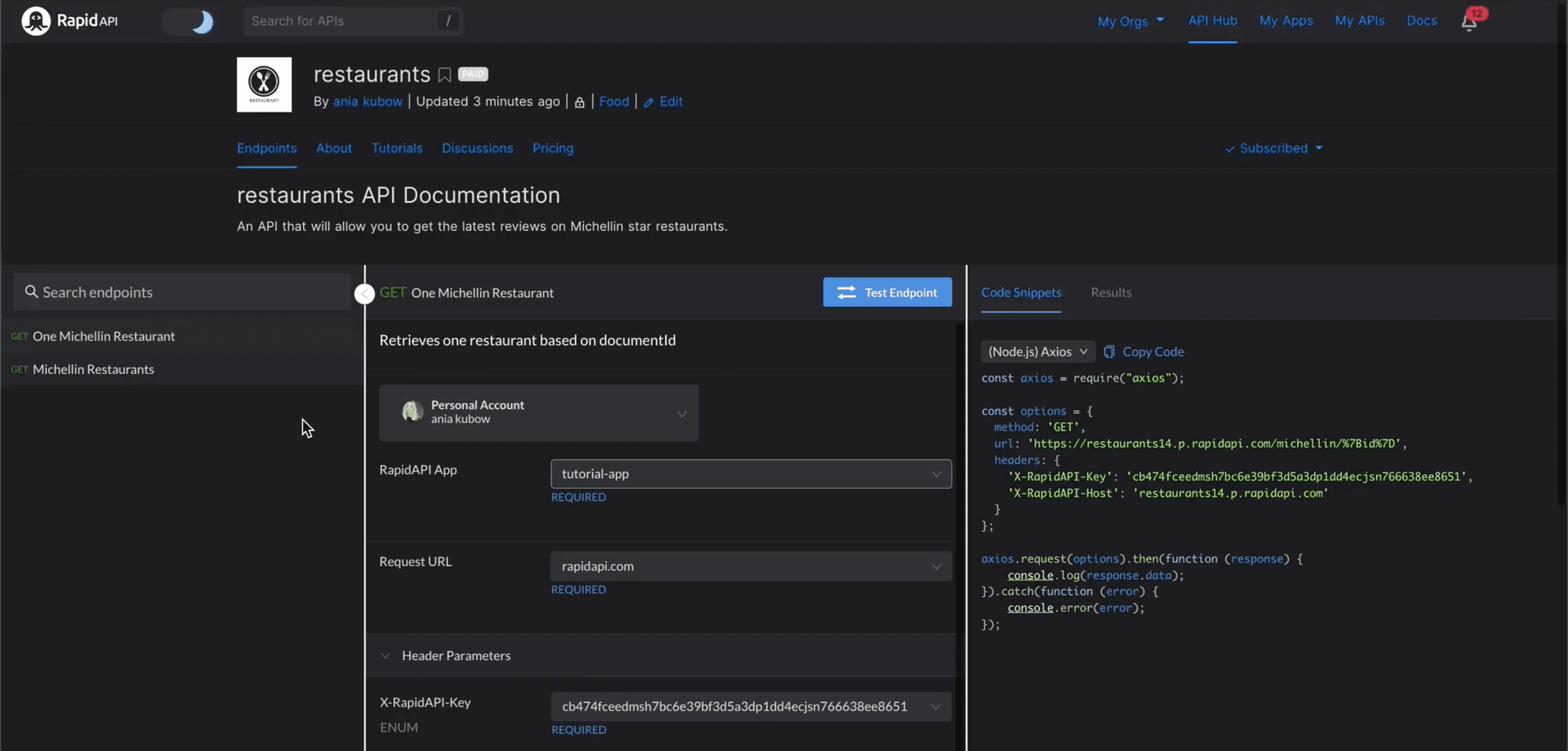 Restaurants API on RapidAPI platform