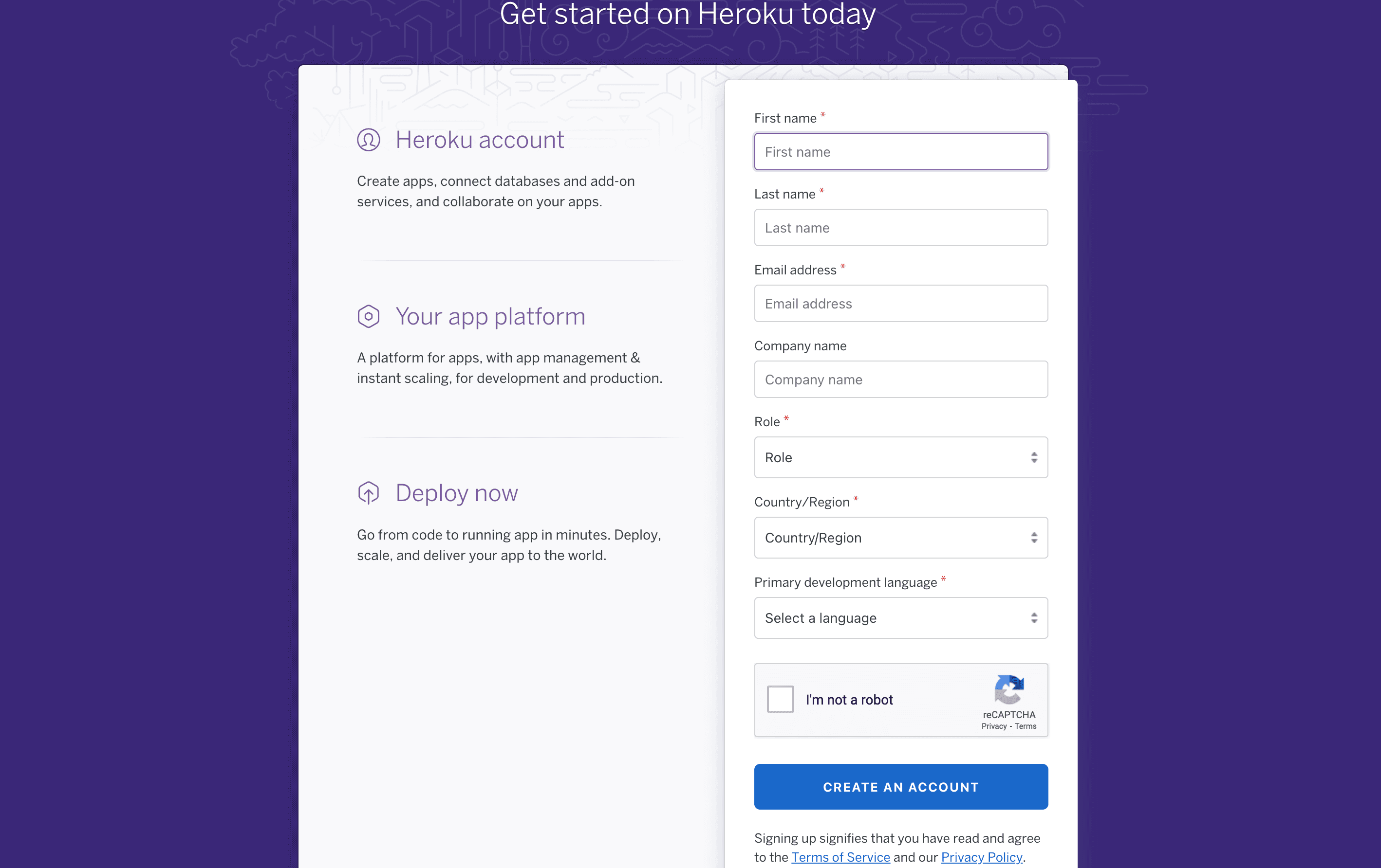 Signing Up Heroku