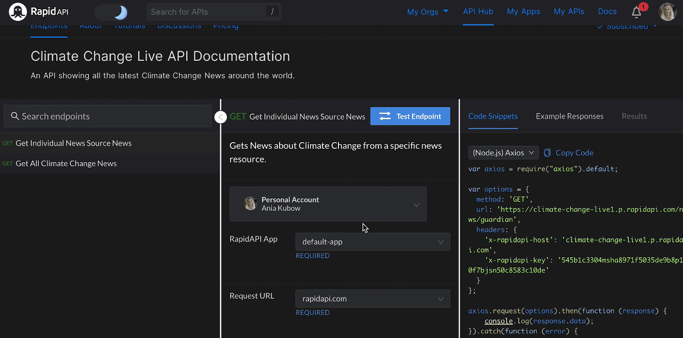 Our Climate Change API on RapidAPI Hub