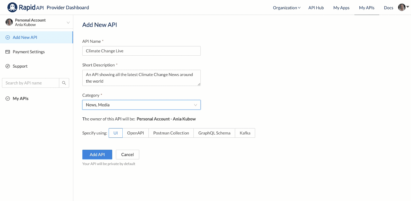 Creating API on RapidAPI