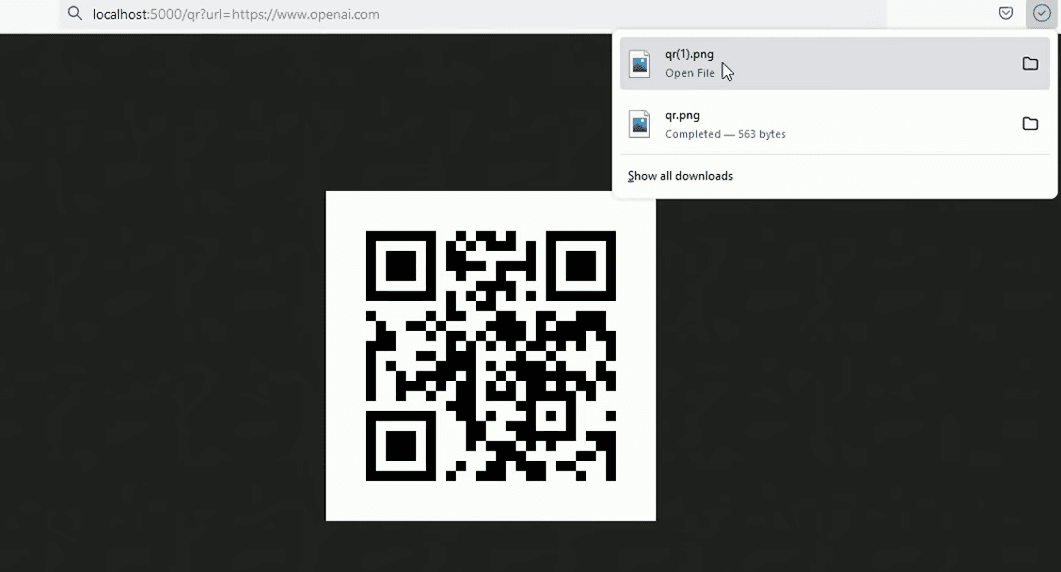 API returning auto-downloadable QR Code images