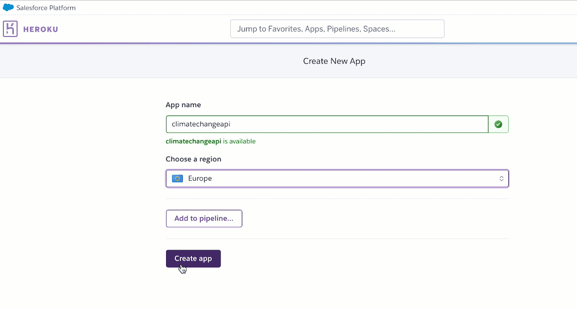 Heroku interface