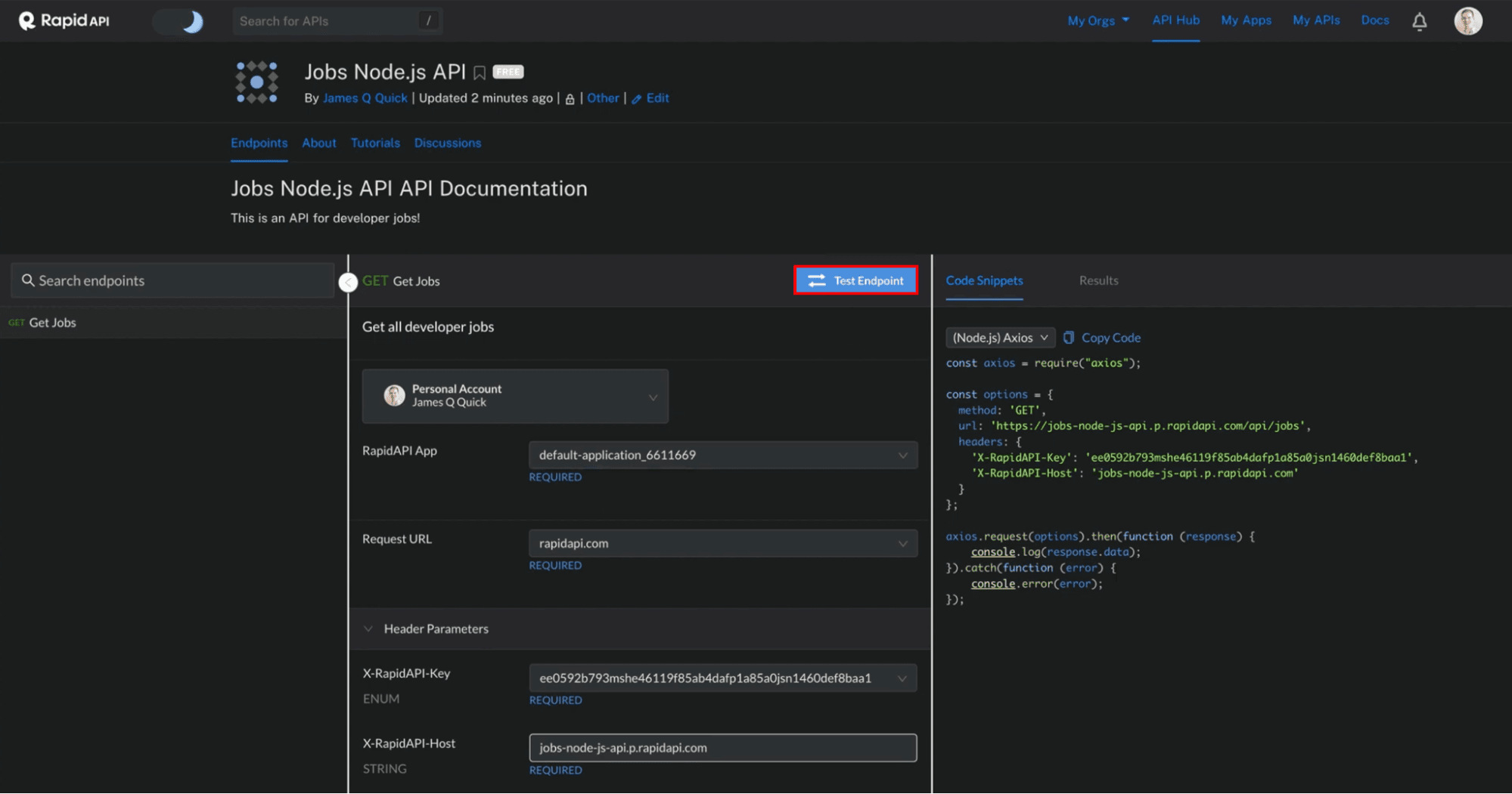 API published on Rapid API Hub