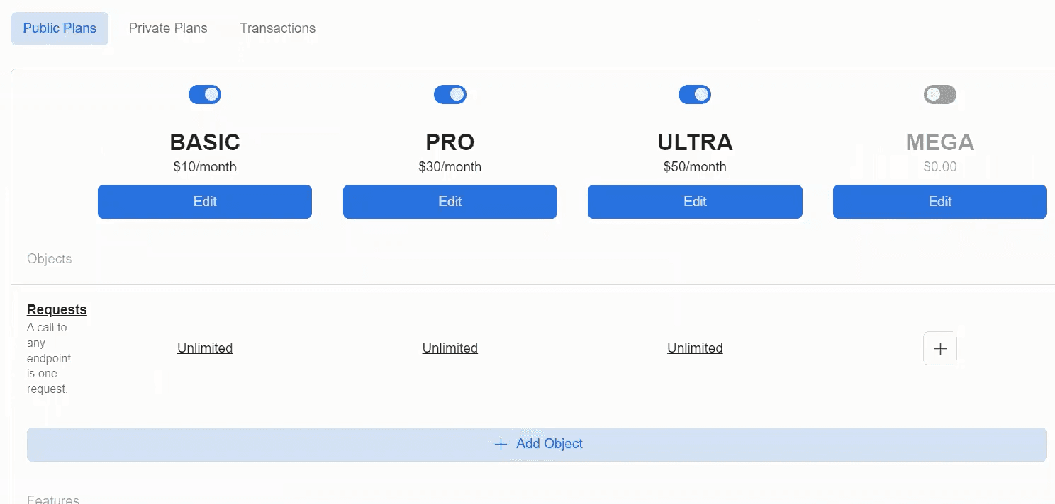 Adding pricing plans for the API