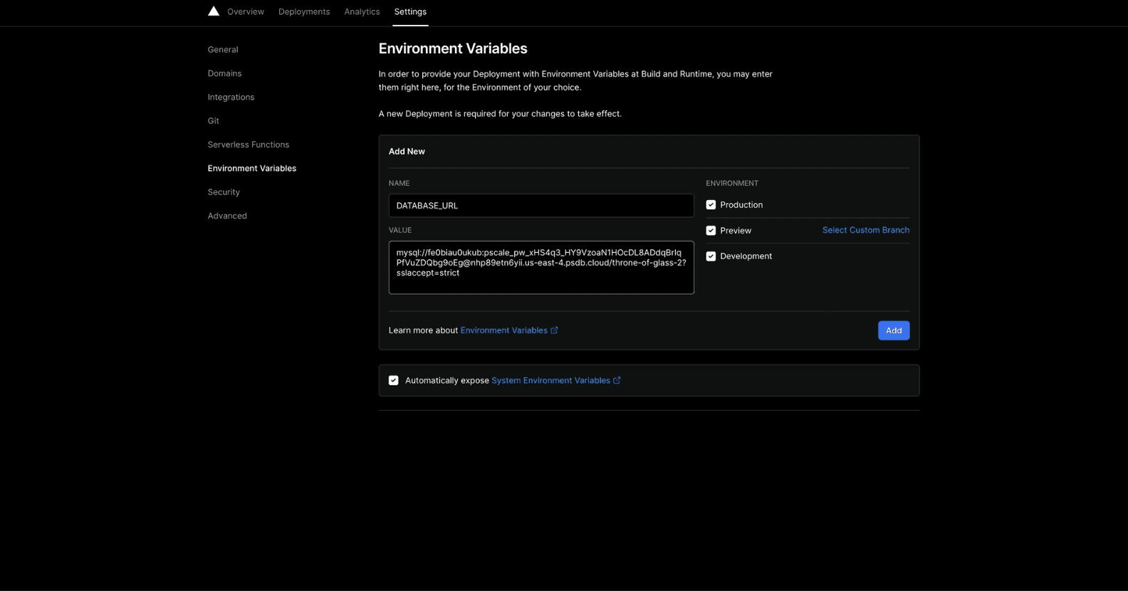 Updating environment variable