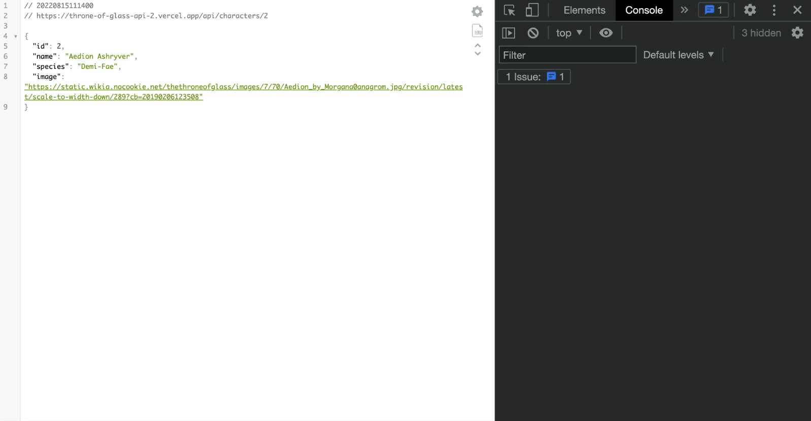 API working correctly