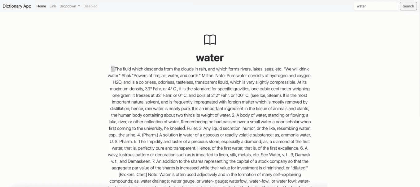 Searching the word “water” in our app