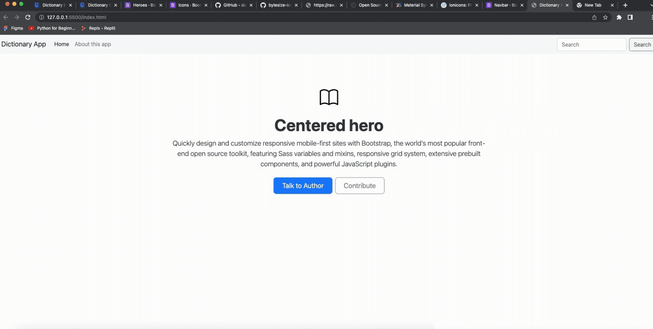 App interface after changing the headings and buttons