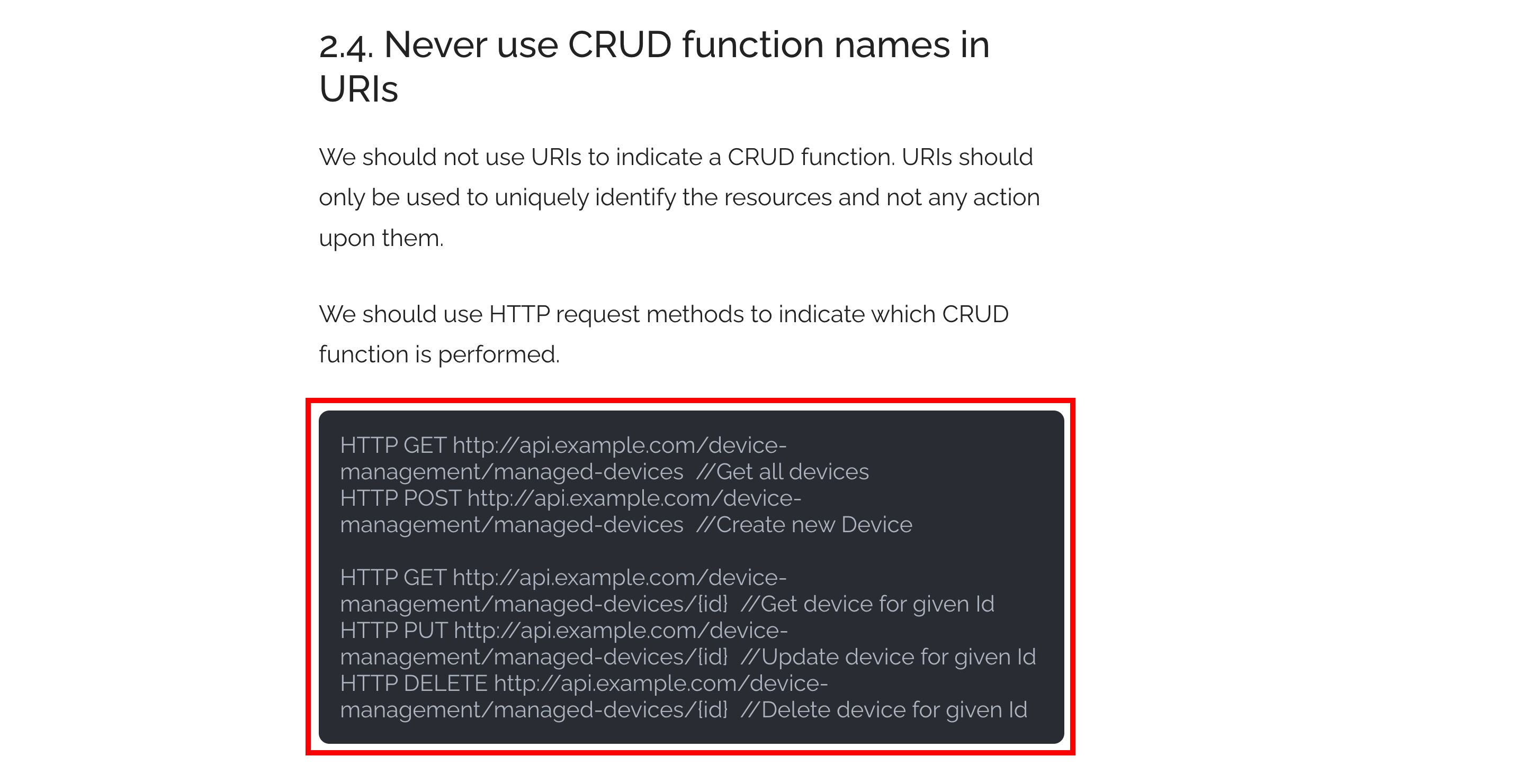 Never use CRUD functions name