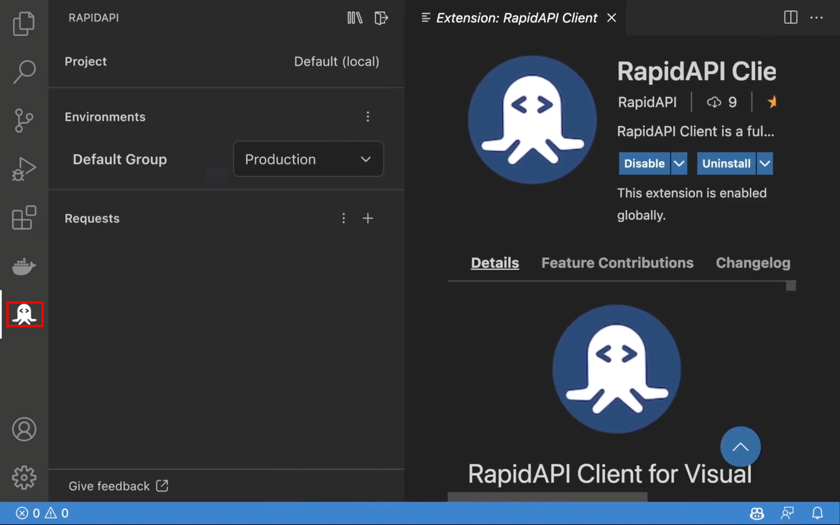 Installing RapidAPI Client Extension