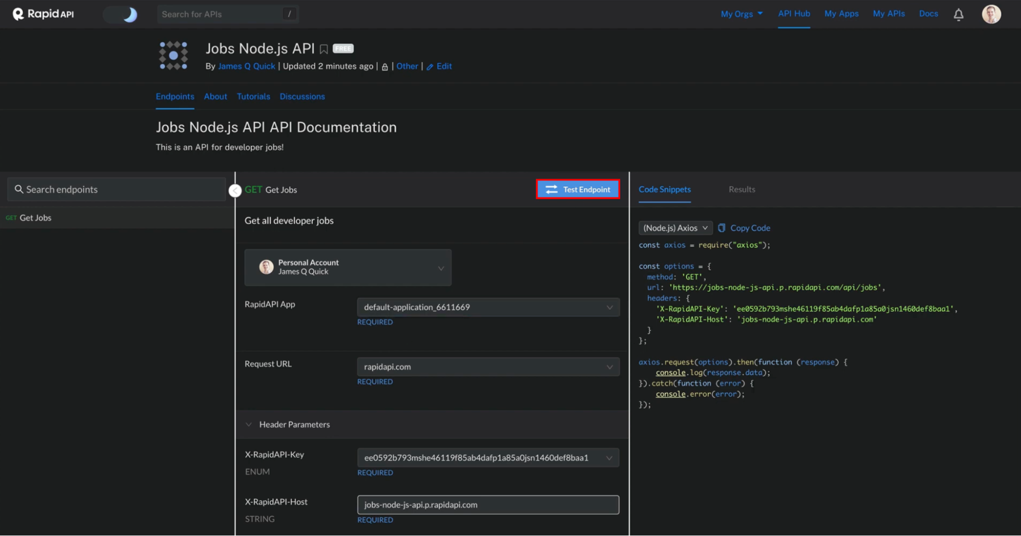 API published on Rapid API Hub