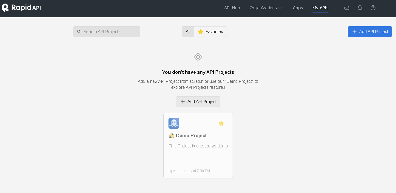Creating a new API project on Rapid API Studio