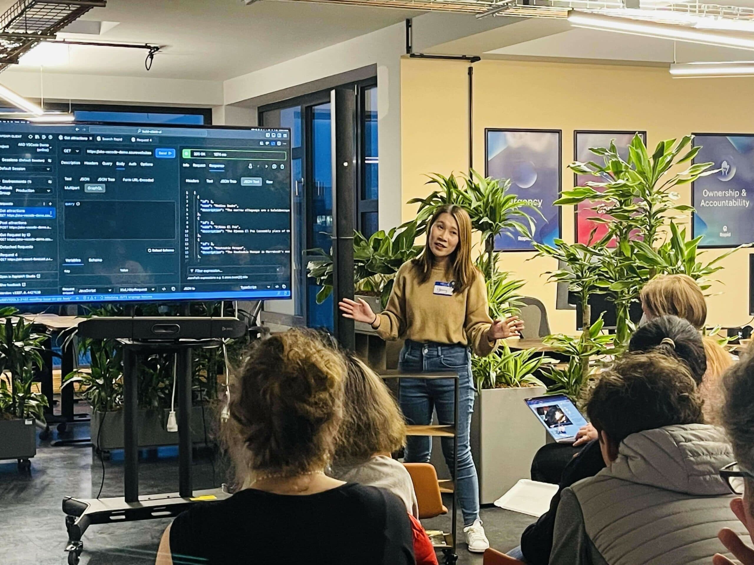 Yenny speaking at Rapid + PyLadies meetup