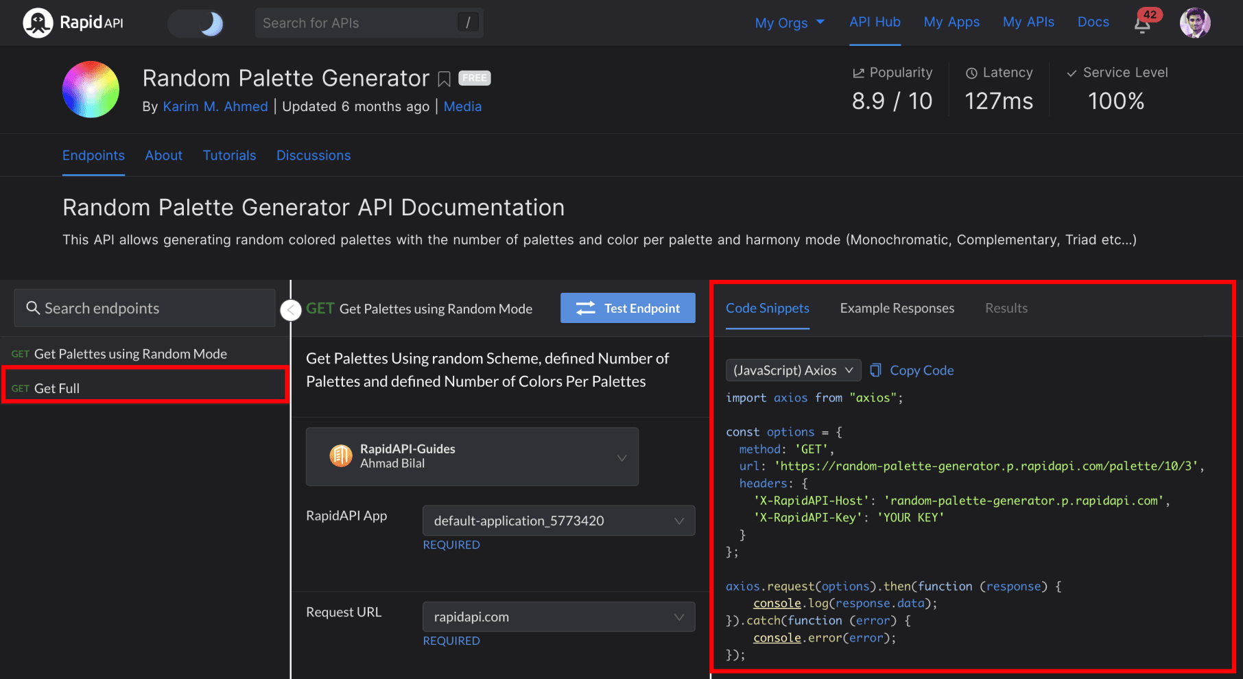 API Endpoints and (JavaScript) Axios Snippet